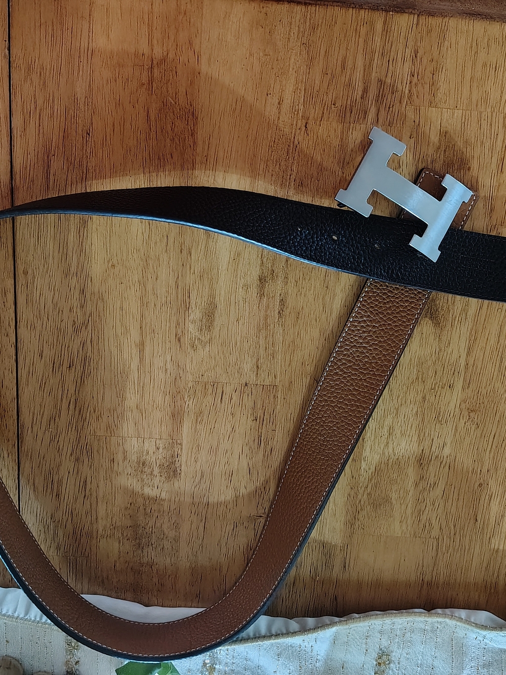 Hermes Reversible Brown and Black Leather Belt with Silver H Buckle